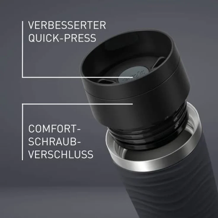 Emsa N20225 Travel Mug Wave Isolierbecher 0,5 Liter | neuer Komfort-Schraubverschluss | Edelstahl | 6h heiß und 12h kalt | 100% dicht | spülmaschinenfest | 360°-Trinköffnung | Schwarz – Bild 3