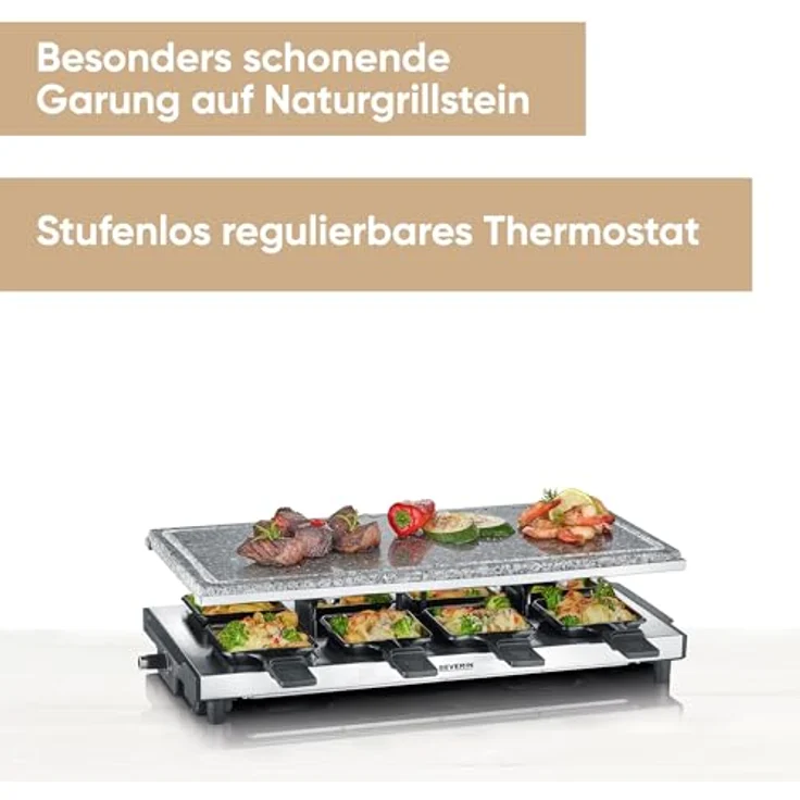 SEVERIN RG 2374 Raclette mit Naturgrillstein, 1500, Kunststoff-Edelstahl, schwarz – Bild 2