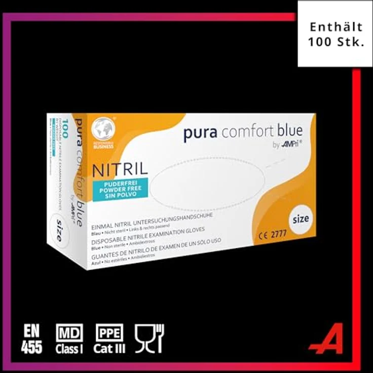 Ampri Einmalhandschuhe aus Nitril pura comfort blue M – Bild 3