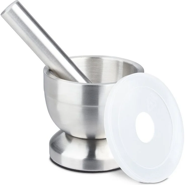 relaxdays Mörser Mörser mit Stößel Edelstahl, 200 ml Volumen, silber – Bild 1