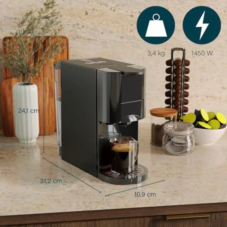 PRINCESS Kapselmaschine Princess 01.249454.01.001, Multikapsel-Kaffeemaschine mit 19-Bar-Pumpe, Schwarz – Bild 2