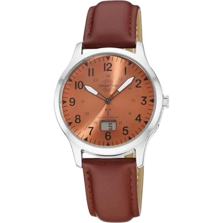 Master Time MTGA-10959-82L, Funk Quarz Herren Uhr Analog-Digital mit braunem Lederarmband, Automatische Zeitsynchronisation und ewigen Kalender – Bild 1