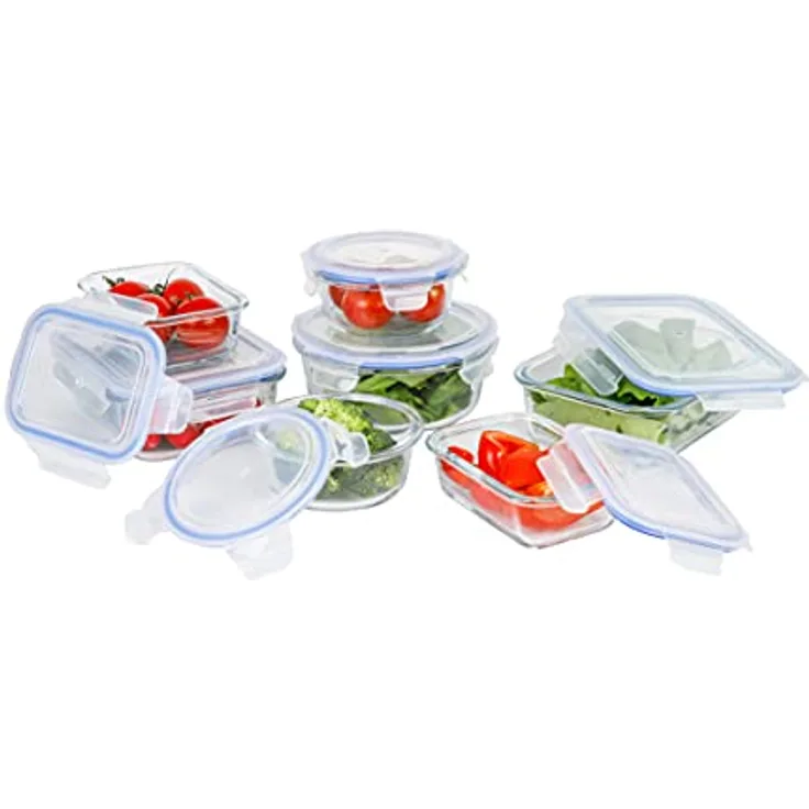 Axentia 7-tlg Glas-Frischhaltedosen Set, rund/rechteckig, 2x 370ml/2x 1040ml/2x 400ml/1x 950ml, wasser-/luftdichter Kunststoff-Deckel m. Dichtungsring