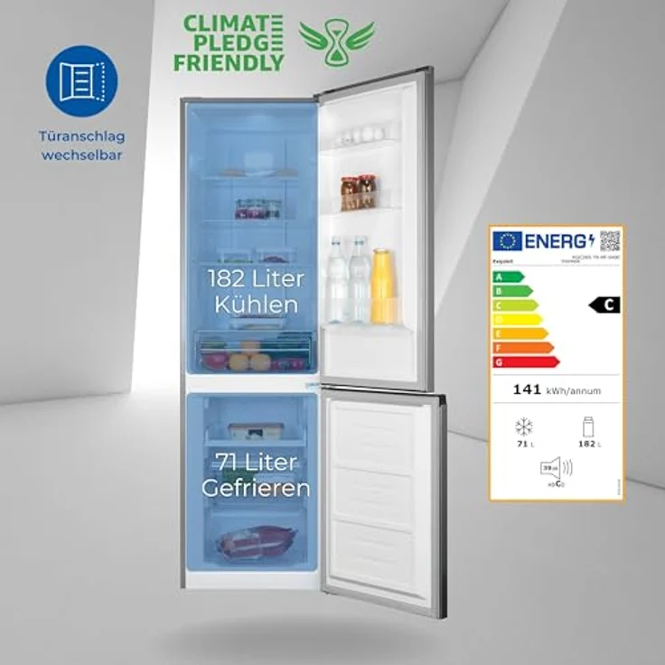 Exquisit Kühl-Gefrierkombination KGC265-70-NF-040C inoxlook | 253 L Volumen | Kühl Gefrierkombination No-frost | Türanschlag wechselbar | Kühlgefrierkombination freistehend – Bild 2