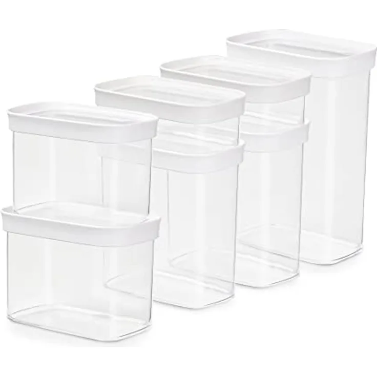 Emsa N11429 Optima 7-teiliges Trockenvorratsdosen-Set | 2 x 0,45/2 x 1/2 x 1,6/2,2 Liter | rechteckig | 100% sicher/hygienisch/unbedenklich | Frischedichtung | BPA-frei | transparentes Design