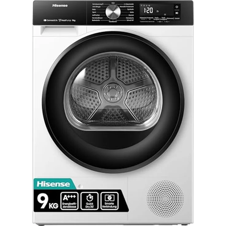Hisense DH3S902BW3, 9KG Kondensation mit Wärmepumpe, 16 Programme, TwinAir, Weiß, EEK A – Bild 1