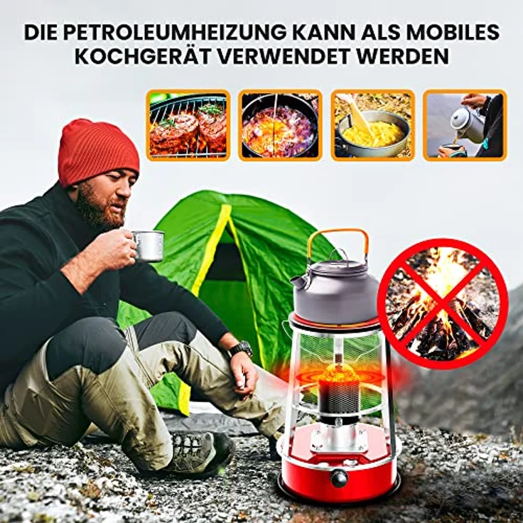Extralink Aladdin EX.30783, tragbarer Kerosinheizer in Rot und Silber, 9000 BTU/H, 15-18 Stunden Betriebszeit, ideal für Camping und Notfälle – Bild 3