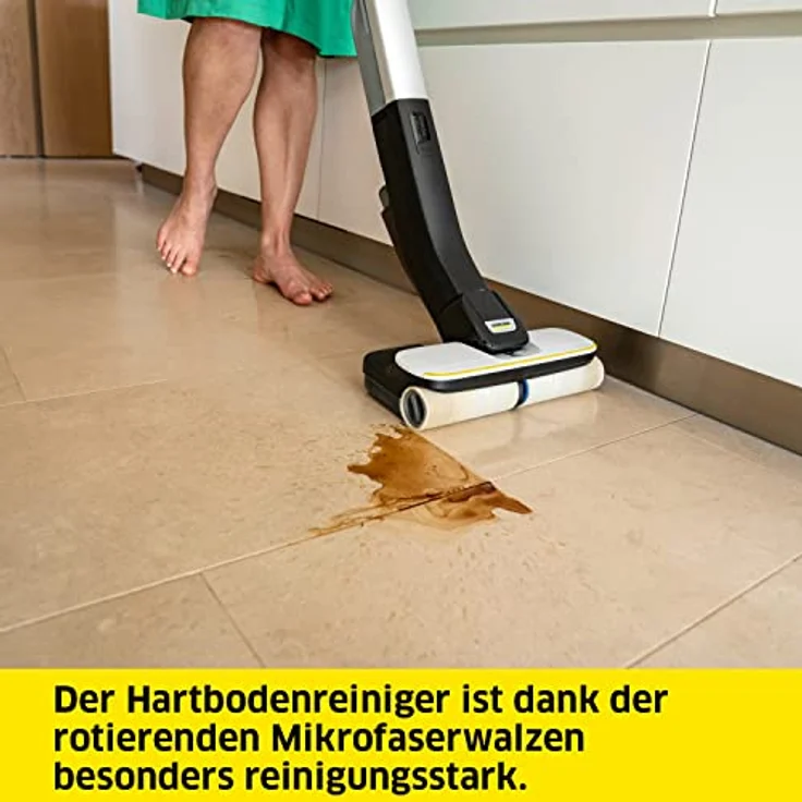 Kärcher Hartbodenreiniger FC 4-4 Battery Set, kabelloser Bodenreiniger mit 2 rotierenden Mikrofaserwalzen, Akkulaufzeit: ca. 30 min, Flächenleistung pro Akkuladung: ca. 90 m², mit austauschbaren Akkus – Bild 3