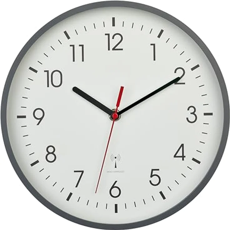 TFA Dostmann Analoge Funk-Wanduhr, 60.3550.10, höchste Genauigkeit, stilvoll, analog, Glasabdeckung, für Büro, zu Hause, Geschenk, 245 x 245 x 42 mm, grau – Bild 2