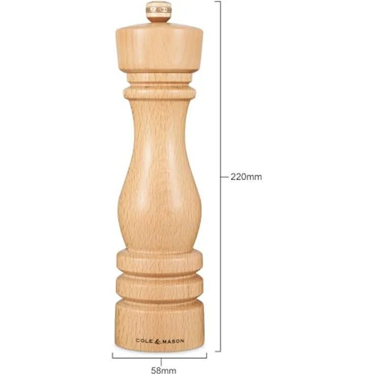 Cole & Mason H233011 London Salz- und Pfeffermühle, 2er Set manuell, 22 cm, aus Buchenholz mit präzisem Keramik- und Carbonstahlmahlwerk, einstellbar für verschiedene Mahlgrade – Bild 3
