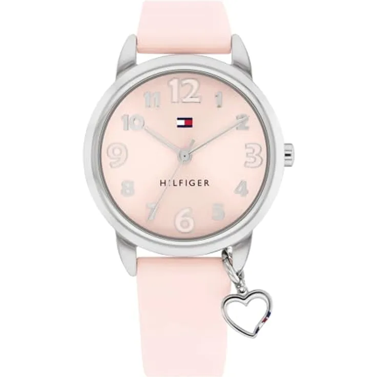 Tommy Hilfiger Unisex-Erwachsene Analog Quarz Uhr mit Silikon Armband 1720044, Edelstahlgehäuse, Pinkes Zifferblatt und Armband