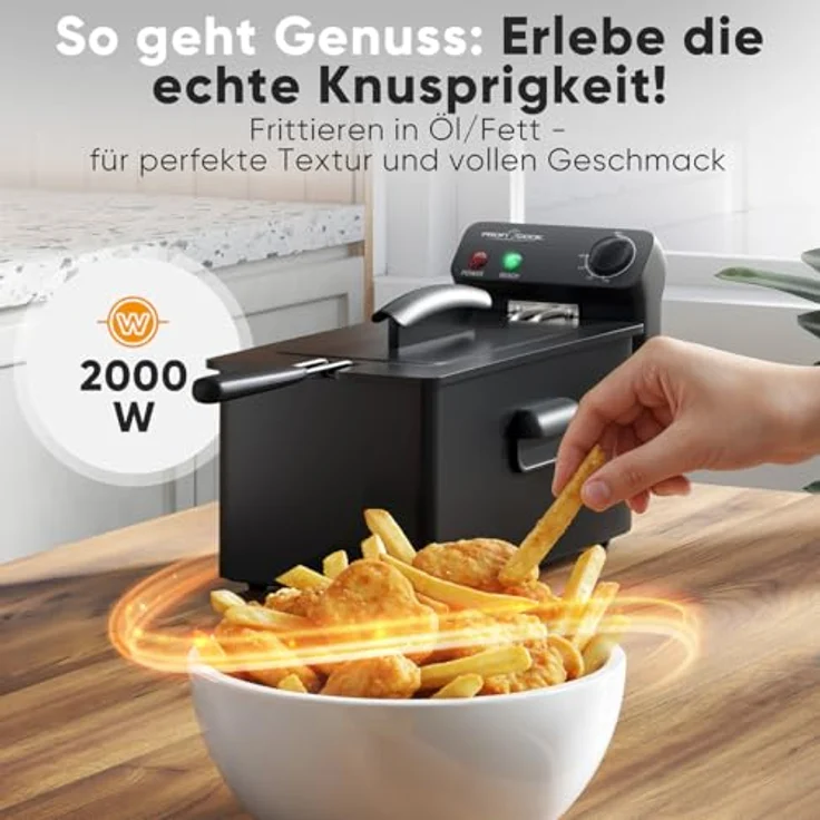 ProfiCook® PC FR 1325, Kaltzonen-Fritteuse mit 2000W, 3L Kapazität, temperaturregulierbar von 130-190°C, spülmaschinengeeignete Teile, Spritzschutz-Deckel – Bild 3