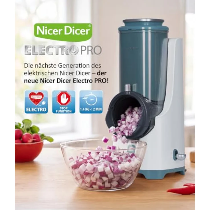 Genius Nicer Dicer Electro PRO Set 32-tlg., leistungsstarker Allesschneider mit 9 Schneid-Einsätzen, sage – Bild 4