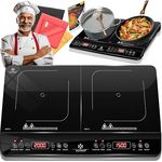 KESSER® Induktionskochplatte Induktionskochfeld 2 Platten 3500W Tragbares 57cm Kochplatte + 3x Mikrofasertuch + 1x Rezeptbuch, 8 Heizstufen, 4-Stunden-Timer, Touch-Steuerung, Booster-Funktion 220-240V, Kristallglasgehäuse, Kindersicherung, Auto-OFF-Funktion, Transportfähig