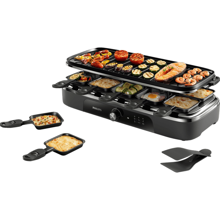 PHILIPS Raclette/Grill 2-in-1 HD6421/80, für 10 Personen, 1500 W, 3 Temperatureinstellungen, wendbare Keramikplatte
