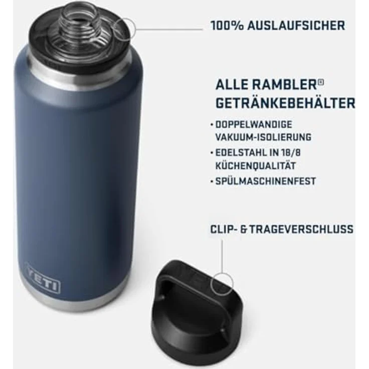 YETI Rambler Flasche mit Chug-Verschluss, 46 oz (1,3 L), doppelwandige Vakuumisolierung, Navy, 100 % auslaufsicher, spülmaschinenfest – Bild 4