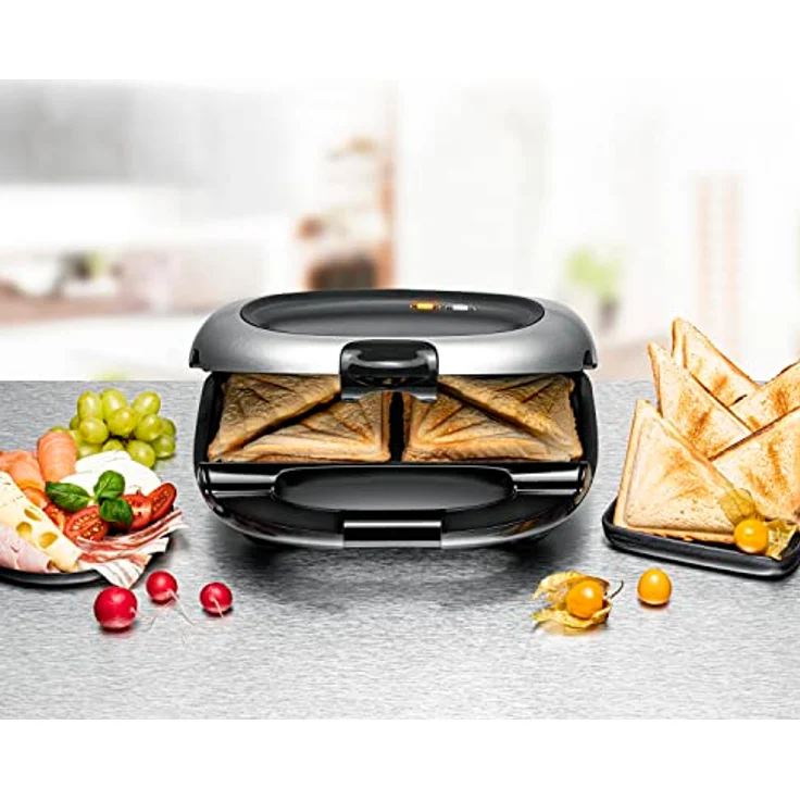 ROMMELSBACHER Sandwich Maker ST 1000 - extra tiefe Backmulden, für 2 American XL Sandwiches, Antihaftbeschichtung, Überlaufschutz, Rundum-Versiegelung, hohe Trennstege, platzsparende Aufbewahrung – Bild 2