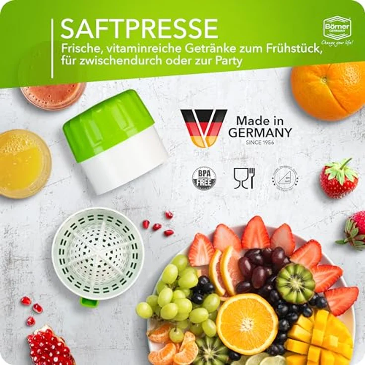 Börner Entsafter Saftpresse, manuelle Zitruspresse für frische Vitamin-Säfte, Kunststoff Krone, farbenfroh – Bild 5