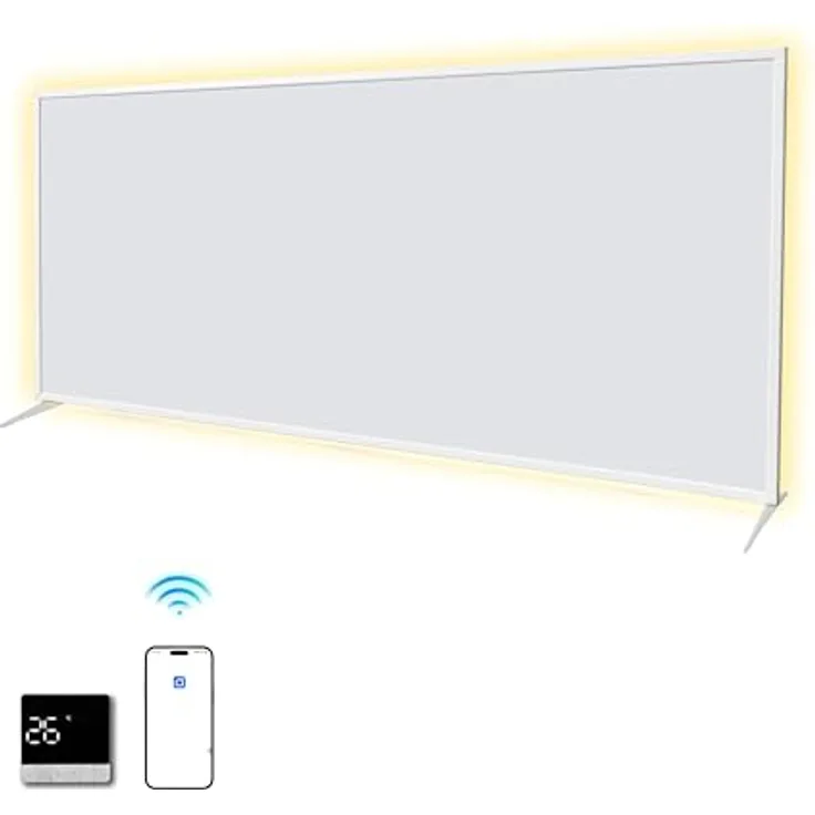 SHX Premium Infrarot Heizung mit WIFI 850W, 9-16 qm, Decken- oder Wandmontage, Standgerät, dimmbare Ambiente Beleuchtung, Fernbedienung, Fenstererkennung, LED Display, Carbon Crystal PET Oberfläche