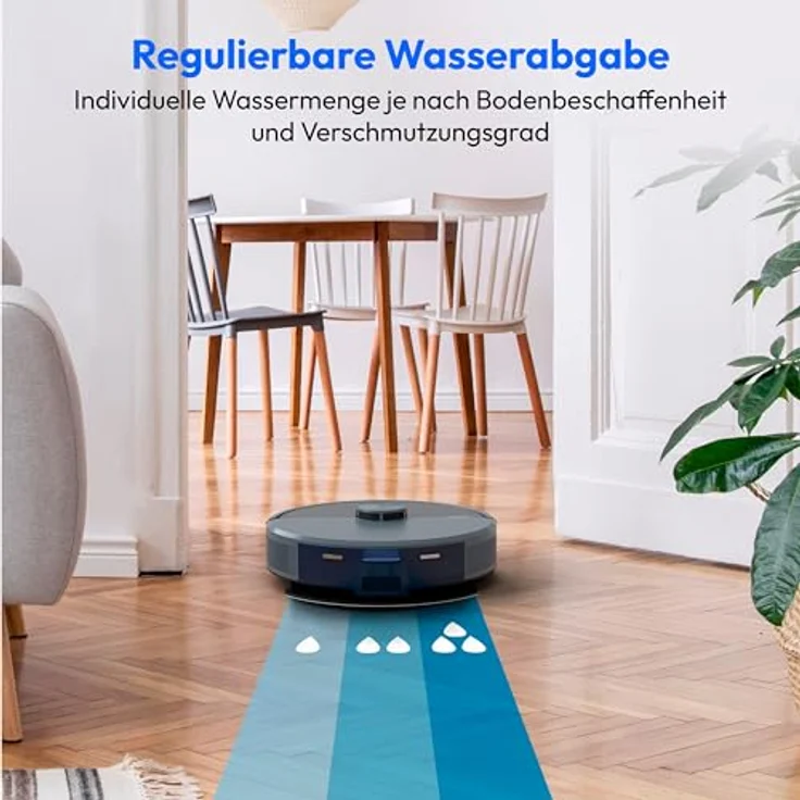 MEDION Saugroboter X22 SW+, 2-in-1 mit Wischfunktion und Absaugstation, starke 5000Pa Saugkraft, Lasernavigation, präzise Kartenerstellung, Go & No Go Bereiche, mehrere Etagen, blau – Bild 5