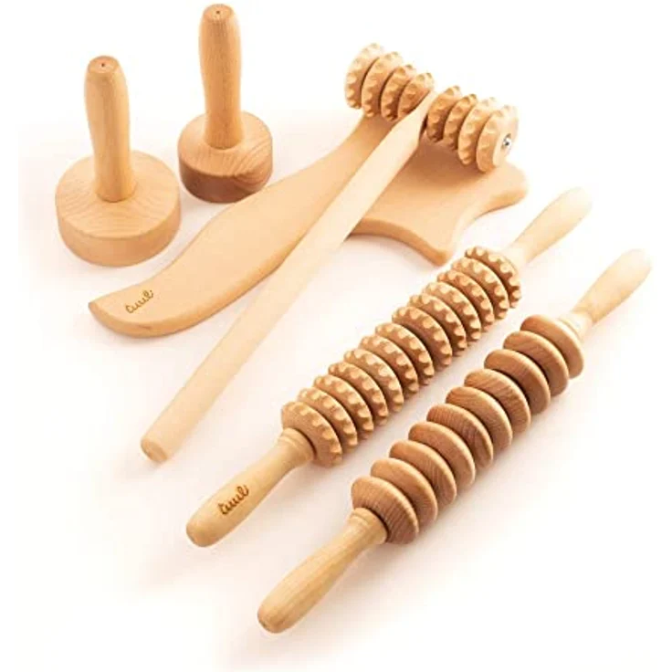 tuuli Accessories Maderotherapie Holz Set Massagegerät Swedische Tasse Massageroller Cellulite Lymphdrainage Gerät – Bild 2