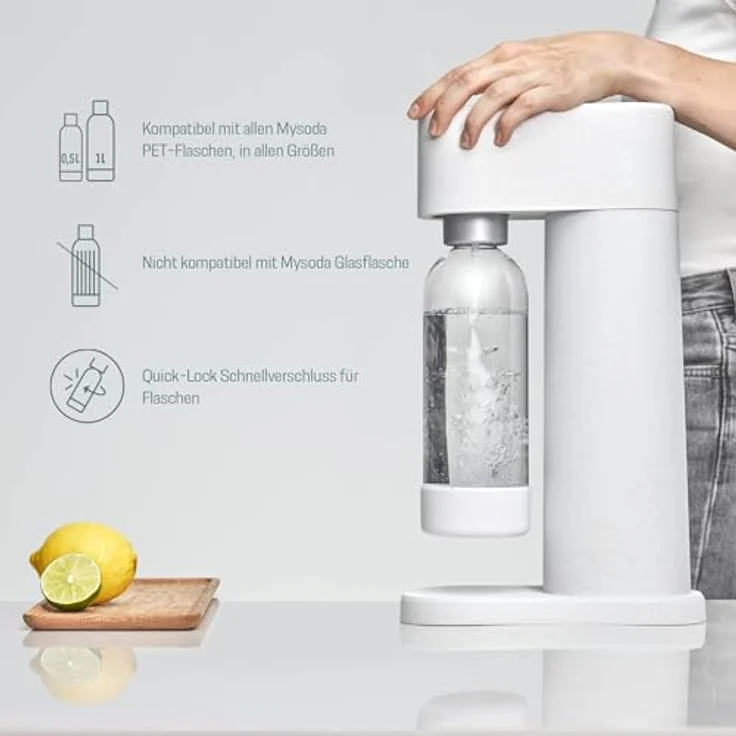 Mysoda Woody Wassersprudler, inkl. 1 Liter PET-Flasche, 60L CO2-Zylinder, weiß – Bild 6