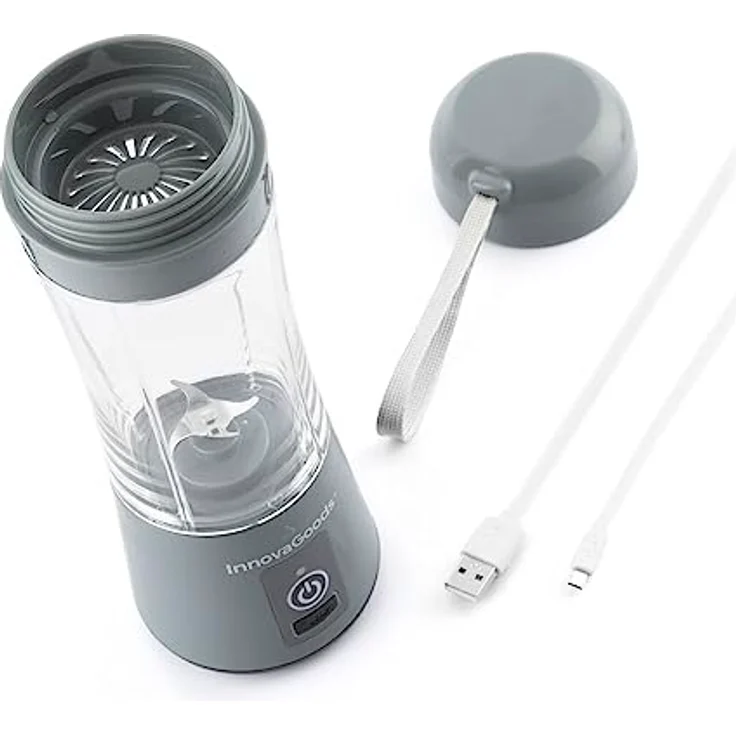 InnovaGoods wiederaufladbarer tragbarer Standmixer mit Becher, 0,38L, Tragegriff, USB-Ladung, LED-Anzeige, silber – Bild 12