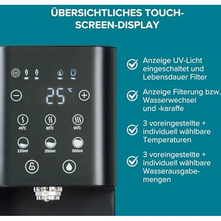 Health Rise Pure Water Pro Umkehrosmose Wasserfilter mit Heißwasserspender, 4,5 Liter Tank, schwarz – Bild 5