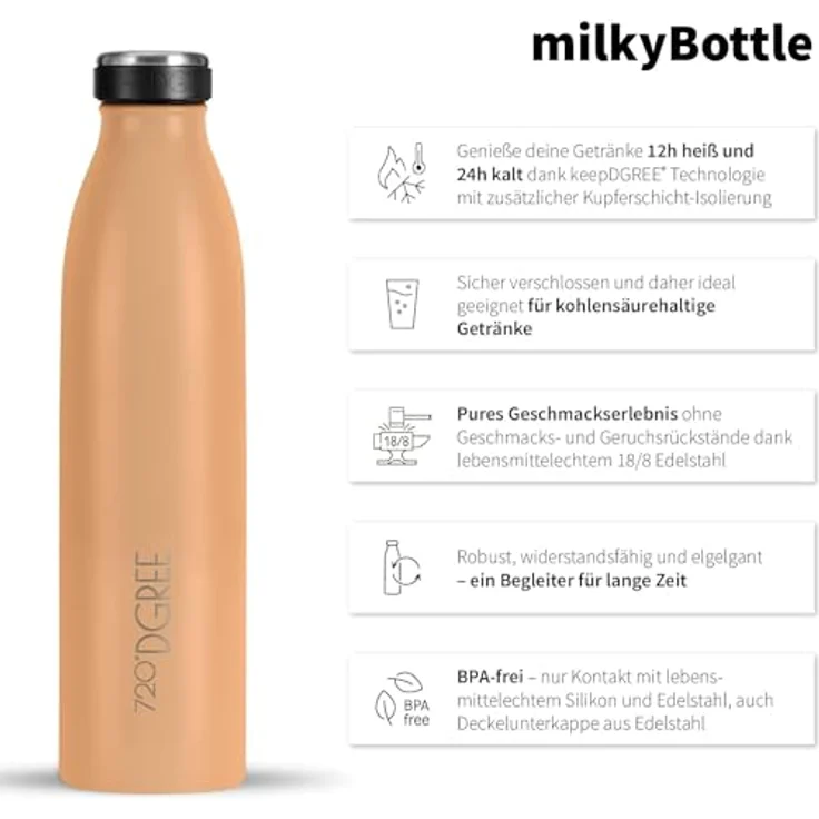 720°DGREE Trinkflasche Doppelwandig Edelstahl 500ml Isolierflasche milkyBottle light peach matt – Bild 2