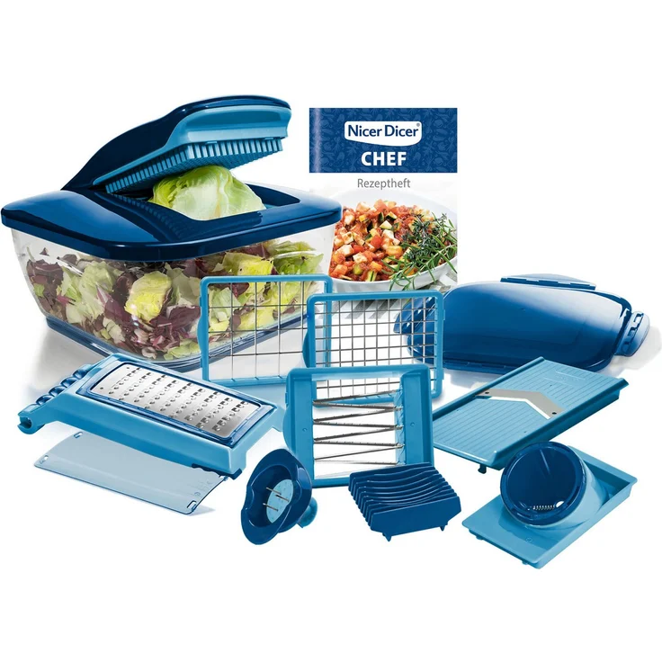 Genius Nicer Dicer Chef, 15-tlg. Gemüseschneider für Würfel, Stifte, Scheiben, Streifen, Juliettis, Spiralen und Julienne