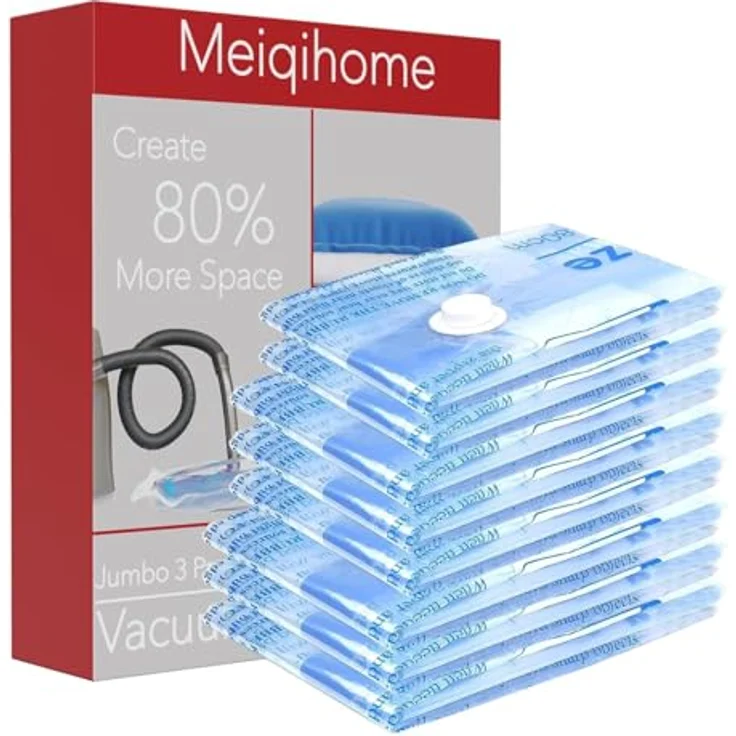 MEIQIHOME 8er Set Vakuumbeutel Mittel, Kompressionsbeutel zur platzsparenden Aufbewahrung von Kleidung, 70 x 50 cm, mehrfach verwendbar, reißfest und luftdicht – Bild 2
