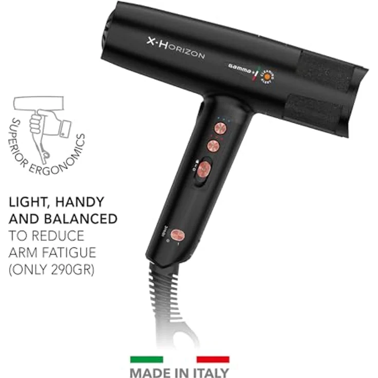 GAMMA+ X-Horizon Ionic Haartrockner, 290 g Ultraleichter Haartrockner Leise, Dual Ionic Technology, Made in Italy (Schwarz, SCHUKO-Stecker) – Bild 5