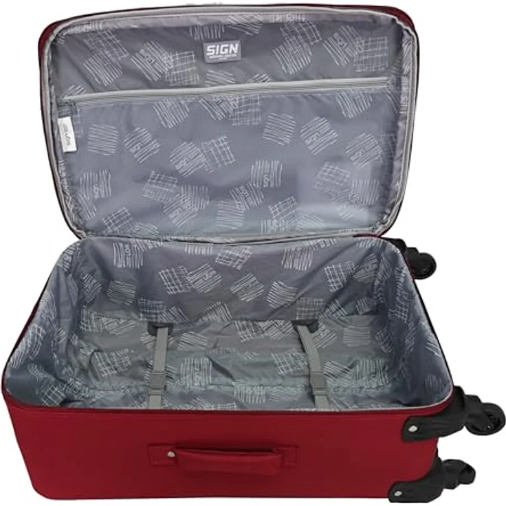 SIGN Stoffkoffer Reisekoffer Trolley (Handgepäck-Mittel-Groß-Set) + 5cm Dehnungsfuge (Weinrot, Großer Koffer (70cm)) - Leicht & stabil, 360° Rollensystem, Dehnungsfuge, Sicherheits-Zahlenschloss, Stapelbar – Bild 5
