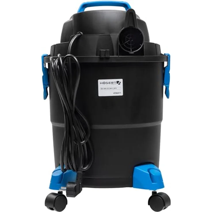 Högert Technik Nass- & Trockensauger HT-1200, 20 L, 1200 W, Blasfunktion, Steckdose für Elektrowerkzeuge, mobil mit 4 schwenkbaren Rädern, 1,5 m Schlauch, 4 m Kabel – Bild 4