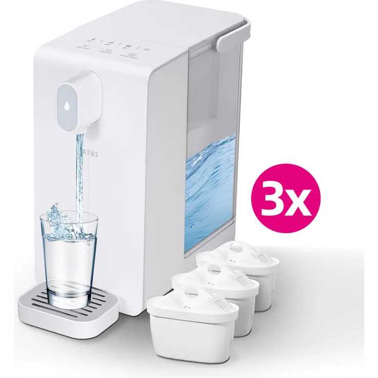 WATUS Heißwasserspender, Instant-Wasserspender mit Filterung und Heizung 3.4L, Enthält 3 Filterpatronen. Geeignete BRITA Wasserfilter