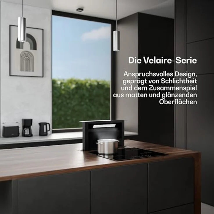 Klarstein Velaire Dunstabzugshaube 60cm - A++ Downdraft mit 853 m³/h Luftstrom, Touch-Bedienung, LED-Beleuchtung, spülmaschinenfester Filter, leise und energiesparend – Bild 2