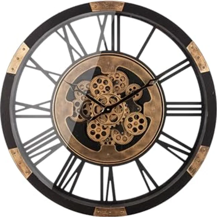 XXXL Wanduhr Setoria, Schwarz und Gold, Metall und Holzwerkstoff, 8 cm, leises Uhrwerk