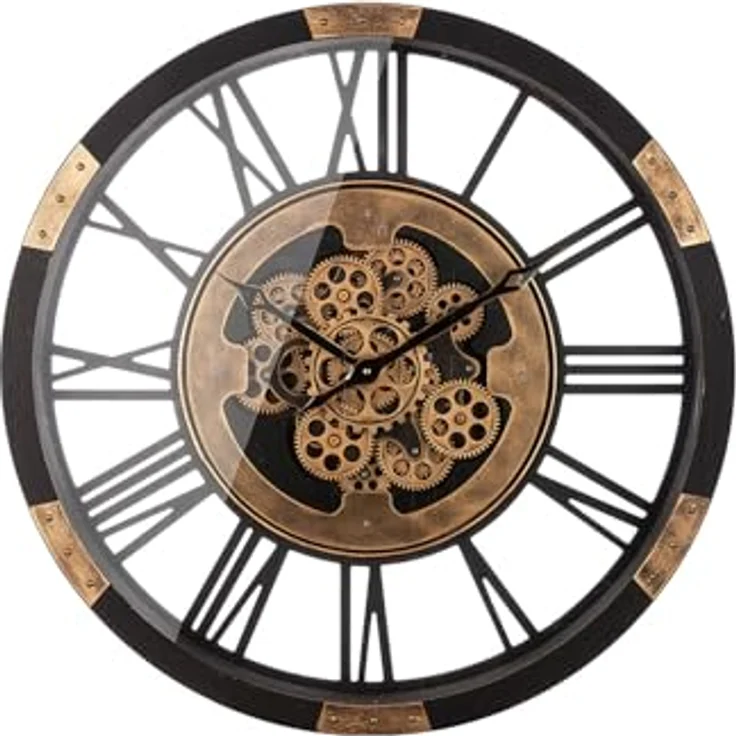 XXXL Wanduhr Setoria, Schwarz und Gold, Metall und Holzwerkstoff, 8 cm, leises Uhrwerk – Bild 1