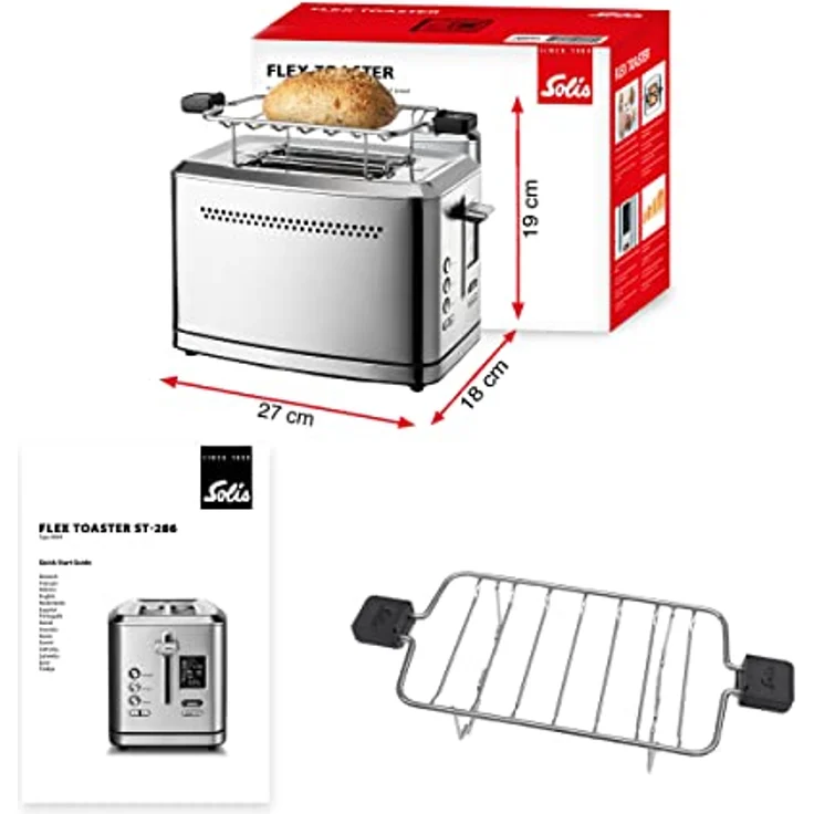 Solis Flex Toaster 8004 Sandwichmaker - Toster Griller - Funktion für Bagels - Extra breite Schlitze - 7 Programme - Inklusive Sandwich-Wärmer - Silber – Bild 2