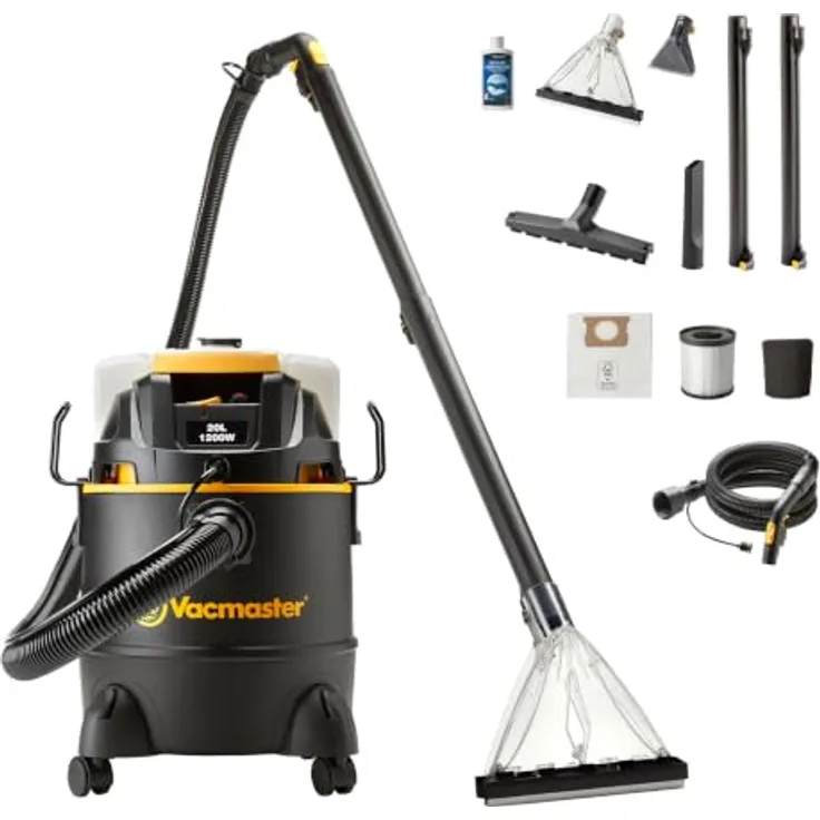 Vacmaster VKM1220PF, 3-in-1 Teppichreinigungsgerät mit 1200 W, Nass-Trockensauger und Dual-Tank, schwarz