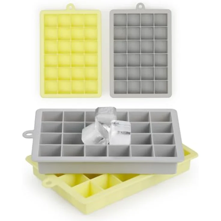 Blumtal Eiswürfelformen Silikon 2x24er, BPA-freie Eiswürfelform für 2,6 cm große Eiswürfel, Ultimate Grey und Yellow – Bild 1