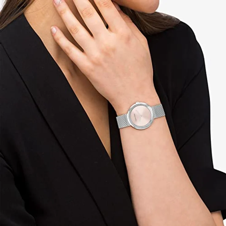Calvin Klein Analog Quarzuhr für Damen mit Silbernes Edelstahl-Mesh-Gliederarmband - 25200149, zartrosafarbenes Zifferblatt – Bild 4