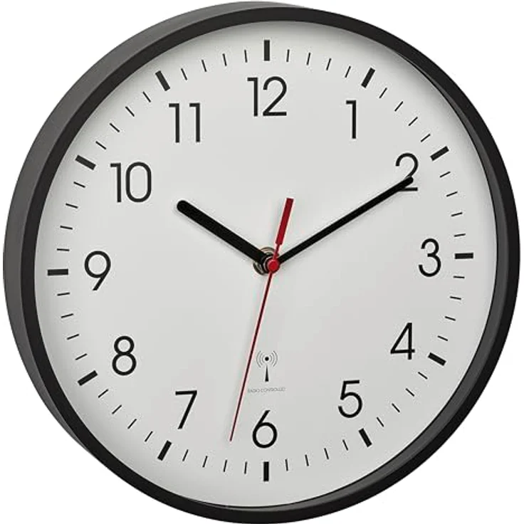 TFA Dostmann Analoge Funk-Wanduhr, 60.3550.01, praezise Anzeige, klassisch, analog, Glasabdeckung, für Wartezimmer, zu Hause, leichtes Ablesen, 245 x 245 x 42 mm, schwarz – Bild 1