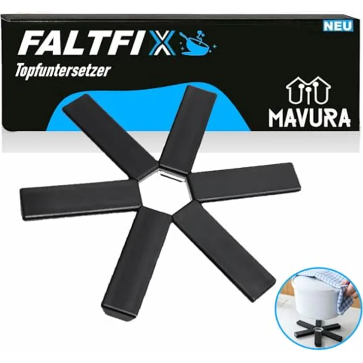 MAVURA FALTIX, Faltbarer Topfuntersetzer, hitzebeständig, rutschfest, in Schwarz, 19 cm