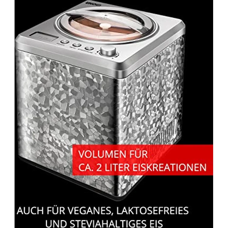 Unold 48970 Eismaschine profi inkl. Eisbuch mit 101 Rezepten | Speiseeisbereiter 2 L, selbstkühlender Kompressor, LCD-Display, Gefrierbereich bis ca. -35 °C, 180 Watt – Bild 2