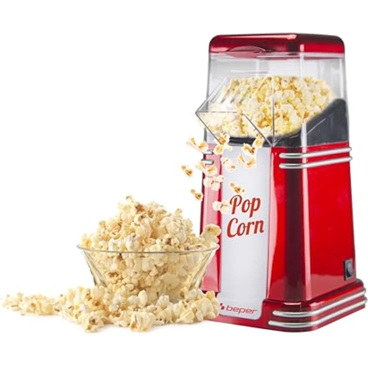 Beper Popcorn-Maschine, 3 Minuten Popcorn, fettfrei, Heißluftzirkulation, Leistung 1200 W Rot Energieeffizienzklasse B – Bild 2