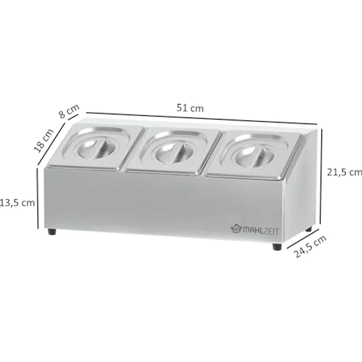 Mahlzeit Edelstahl Zutatenbehälter 3 x 1/6 GN, mit Gummifüßen, 51 x 24,5 x 21,5 cm, für Gastro und Buffet Zubehör – Bild 4