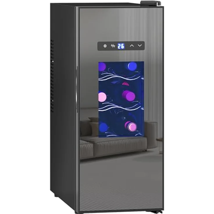 HOMCOM Weinkühlschrank 30 L, Getränkekühlschrank für 12 Flaschen mit LED-Beleuchtung, Touch-Steuerung, Temperatur 8-18°C, Schwarz – Bild 1