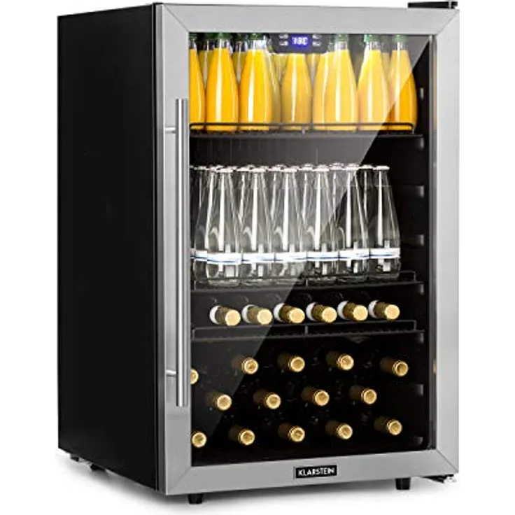 Klarstein Mini Kühlschrank mit Glastür, 147 Liter, Indoor/Outdoor, Leise - Gebürsteter Edelstahl
