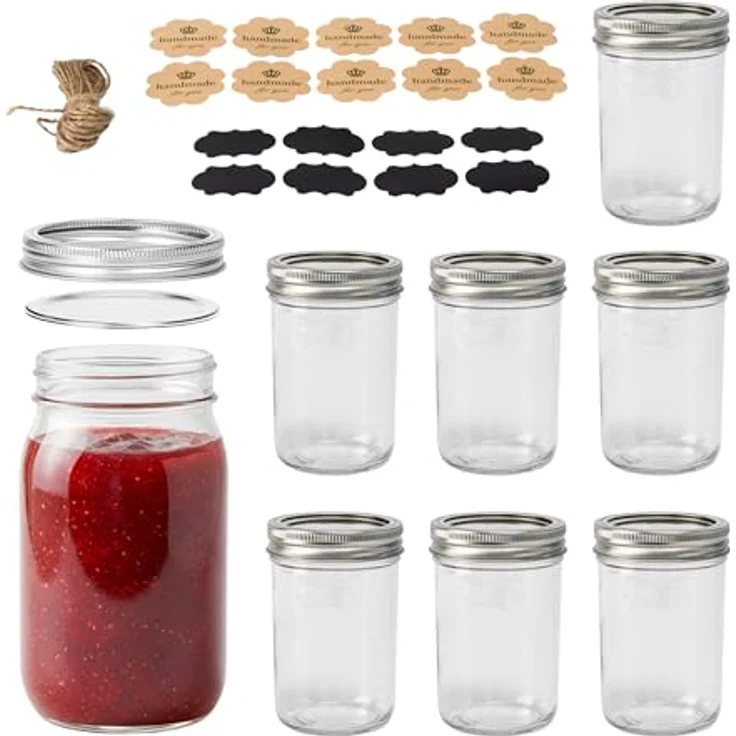 relaxdays Einmachglas Einmachgläser 8er Set, 500 ml, luftdicht mit Deckel, transparent, inkl. Etiketten und Schnur – Bild 1